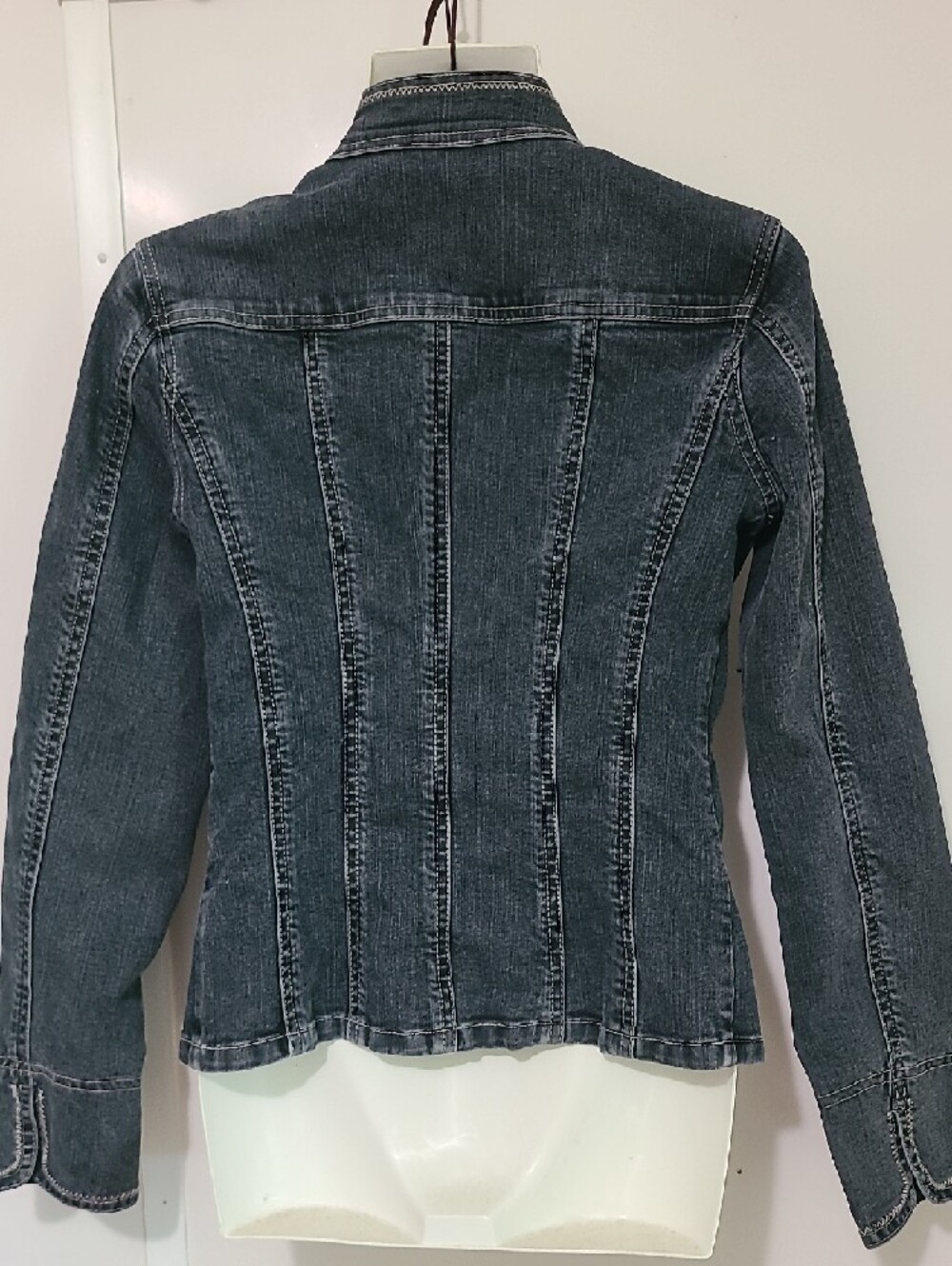 Tahari Charcoal Gray Denim Military-Style Jacket - Picture 5 of 6